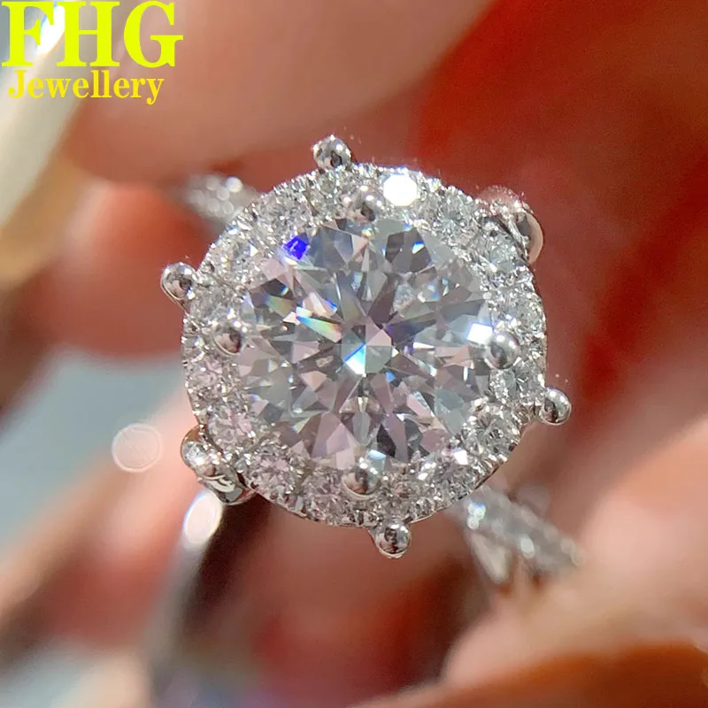 

6 7 8 9 10 Carat Au750 18K White Gold Ring Flower Round shape moissanite Diamonds Wedding Engagement Ring