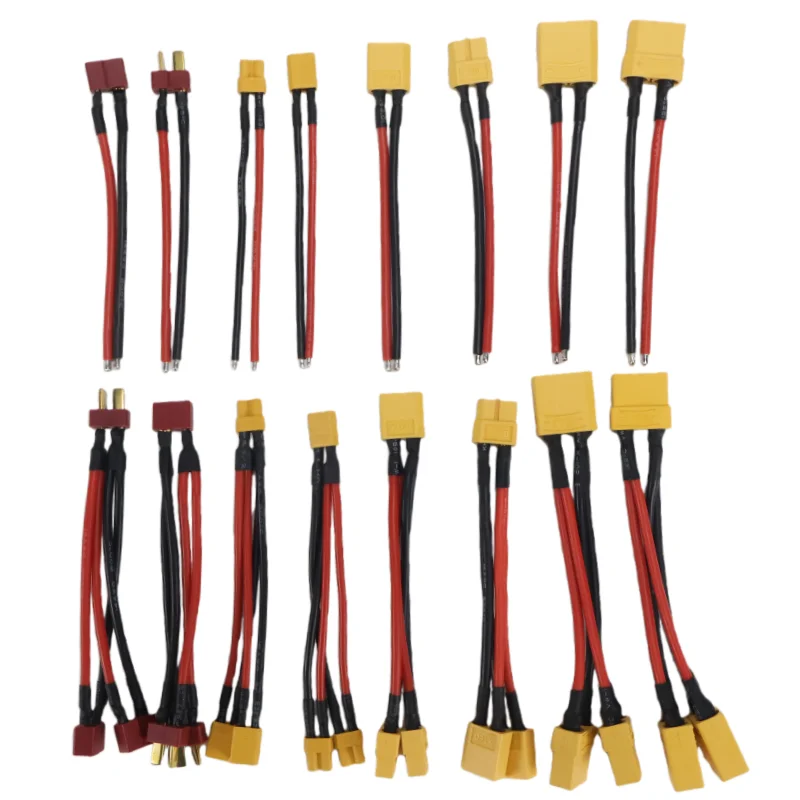 3-Way T Plug XT60 XT90 Parallel Battery Connector with Double Extension Cable Y-Divider for RC Motors 10AWG 12AWG 14AWG Male/Fem
