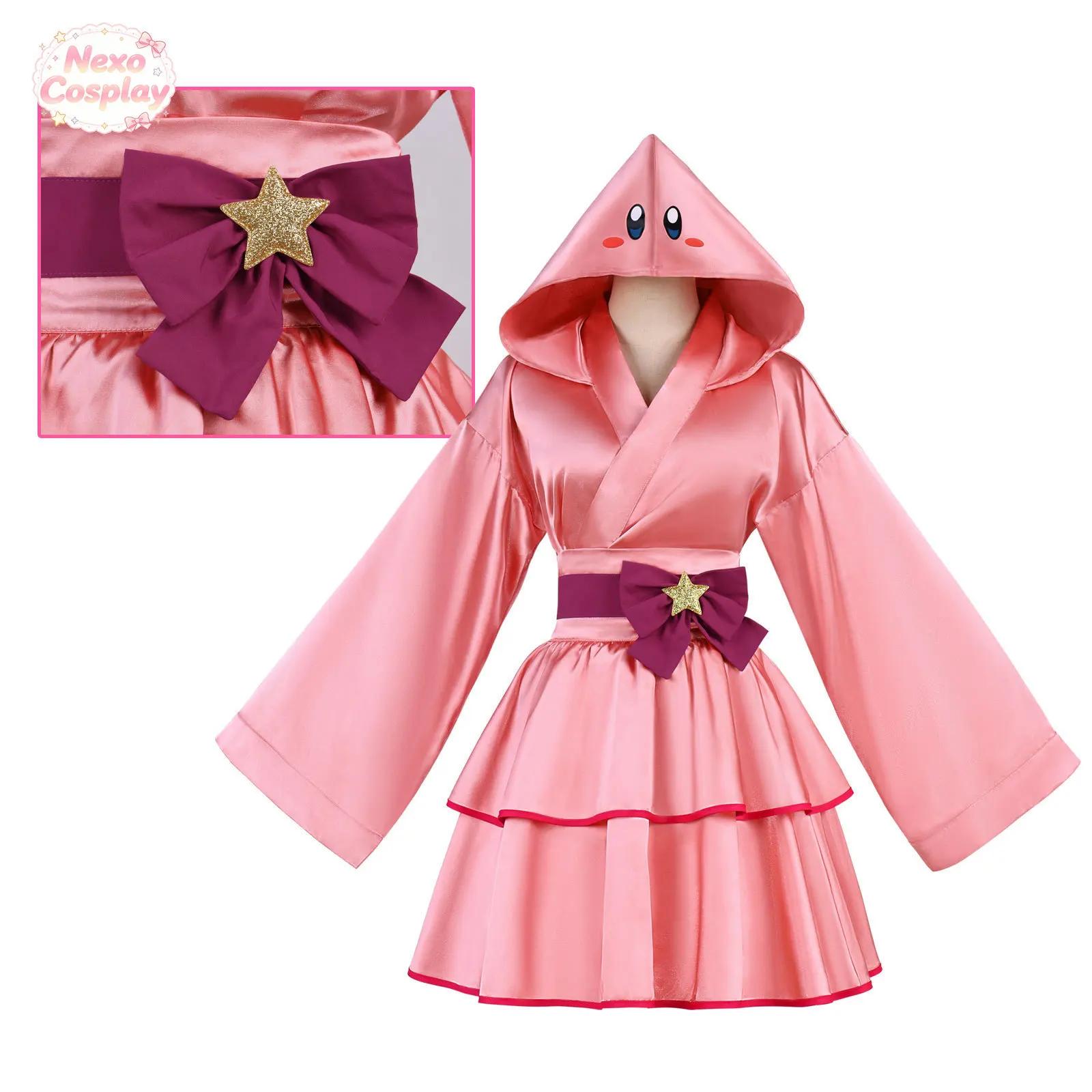 Pink ball Cosplay Costume Pink girl hooded kimono skirt Halloween anime as cosplay NexoCosplay