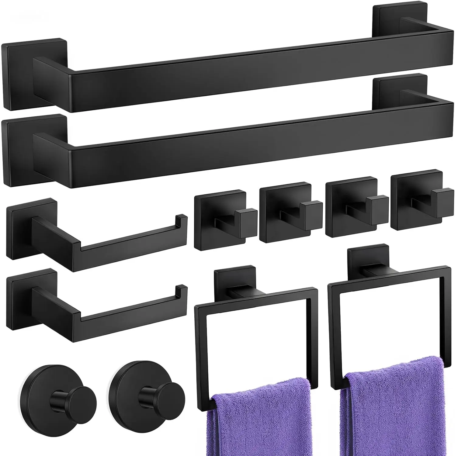 

12-Piece Bathroom Hardware Set: Towel Bar, SUS304 Stainless Steel, Matte Black