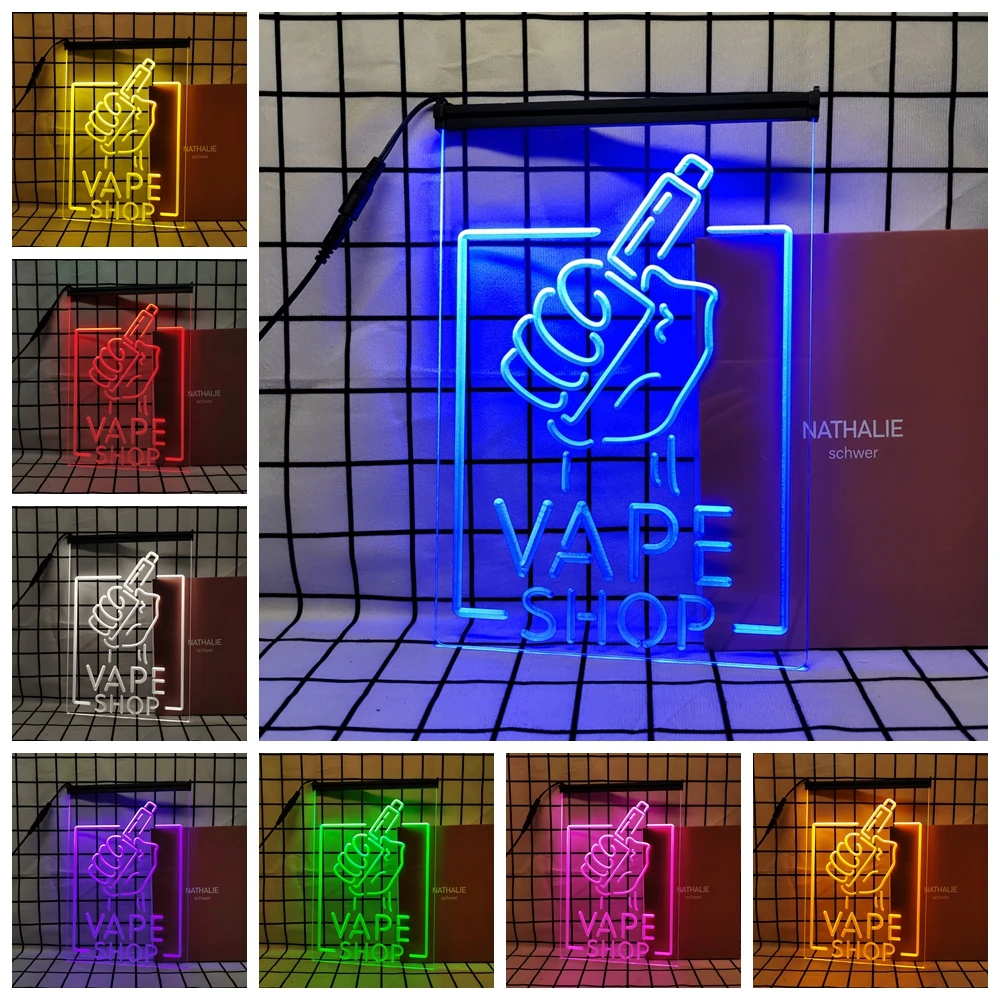 Vape Shop Holding Hand-Retro LED Neon Sign Home Decor with Vintage Plaques and Posters for Room Office Farmhouse