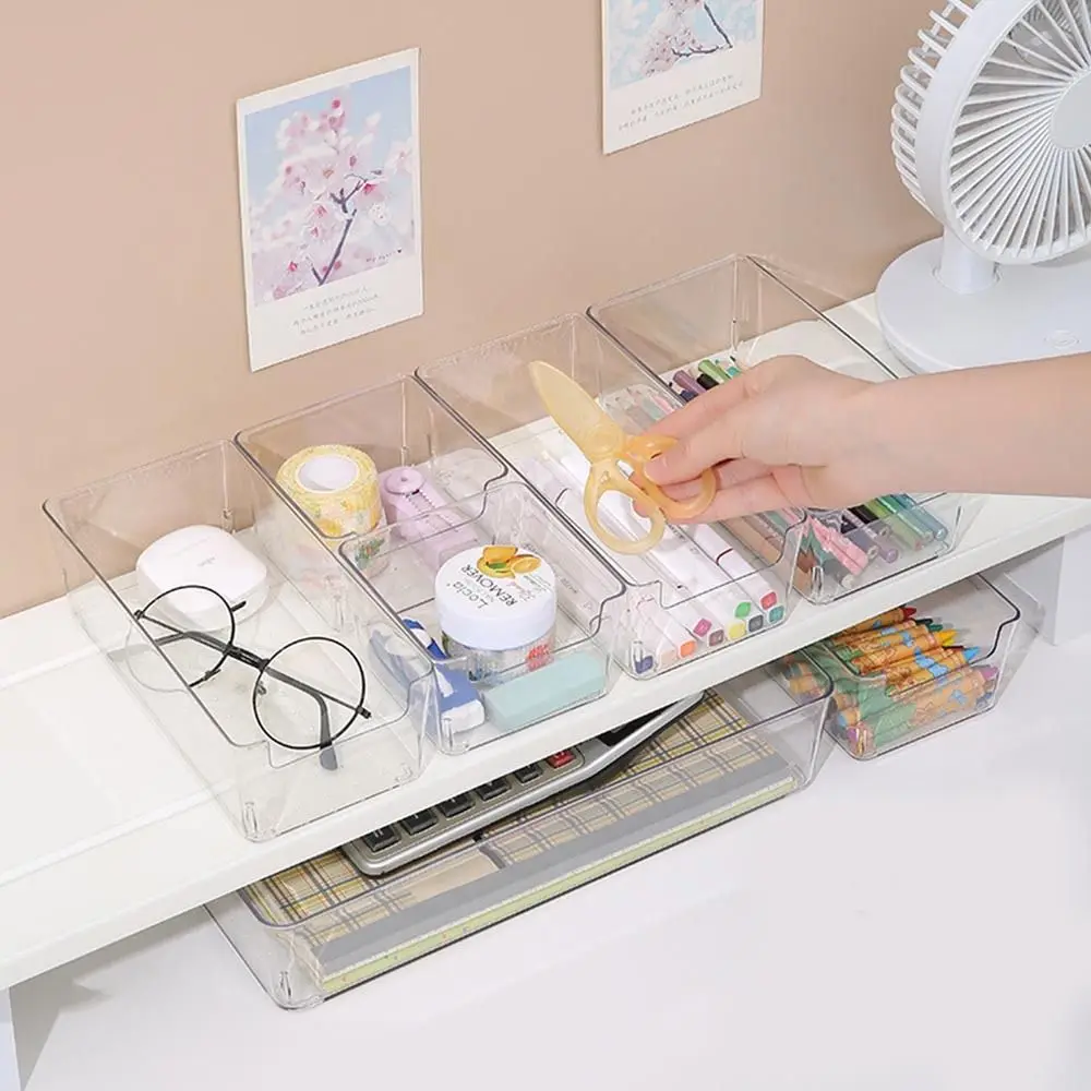 Transparent Transparent Desk Storage Box Plastic Wave Point Stationery Sorting Box Anti-Scratch Space Saving