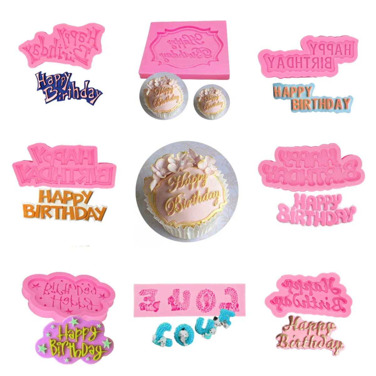 Letra feliz aniversário molde de silicone para fondant chocolate sugarcraft argila diy bolos assados pastelaria sobremesa doces cupcakes