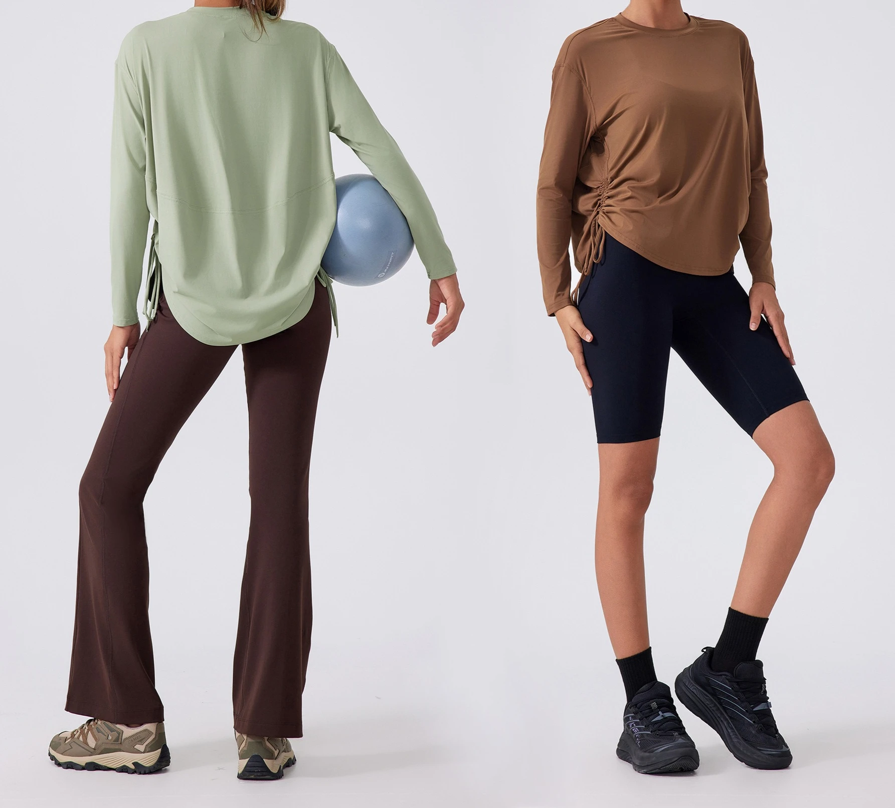 

Womens Round Neck Yoga Top Naked Feel Loose Long Sleeve T Shirt Drawstring Waist Quick Dry Breathable Running Fitness Apparel