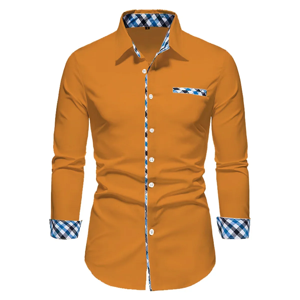 2025 Camisa empalmada de Color sólido de manga larga para oficina de negocios para hombre, Polo de tela de alta calidad para ocio callejero al aire libre