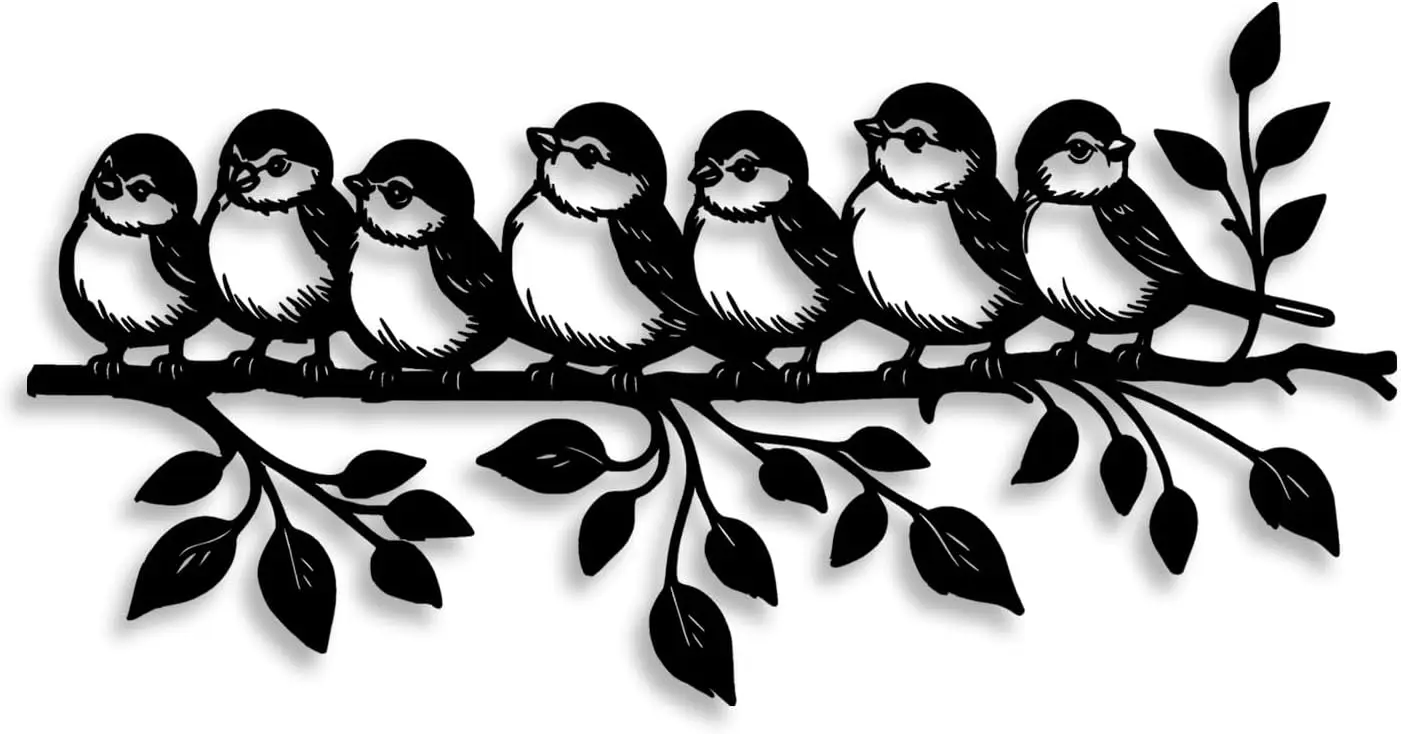Birds Flock Standing on Tree Branch Metal Wall Decor - Rustic Farmhouse Room Decor Black Wall Art Home Decor for Living Room, Ba