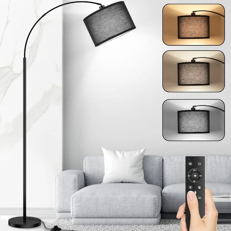 

Arc Floor Lamps for Living Room, Modern Remote Control Standing Lamp with Stepless Dimmable, tall Lamp with Drum Shade