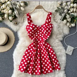 Women's Summer Dress French Retro V-neck Print Sleeveless Short Suspender Dress New Waist Slim Feamle Dresses DE673