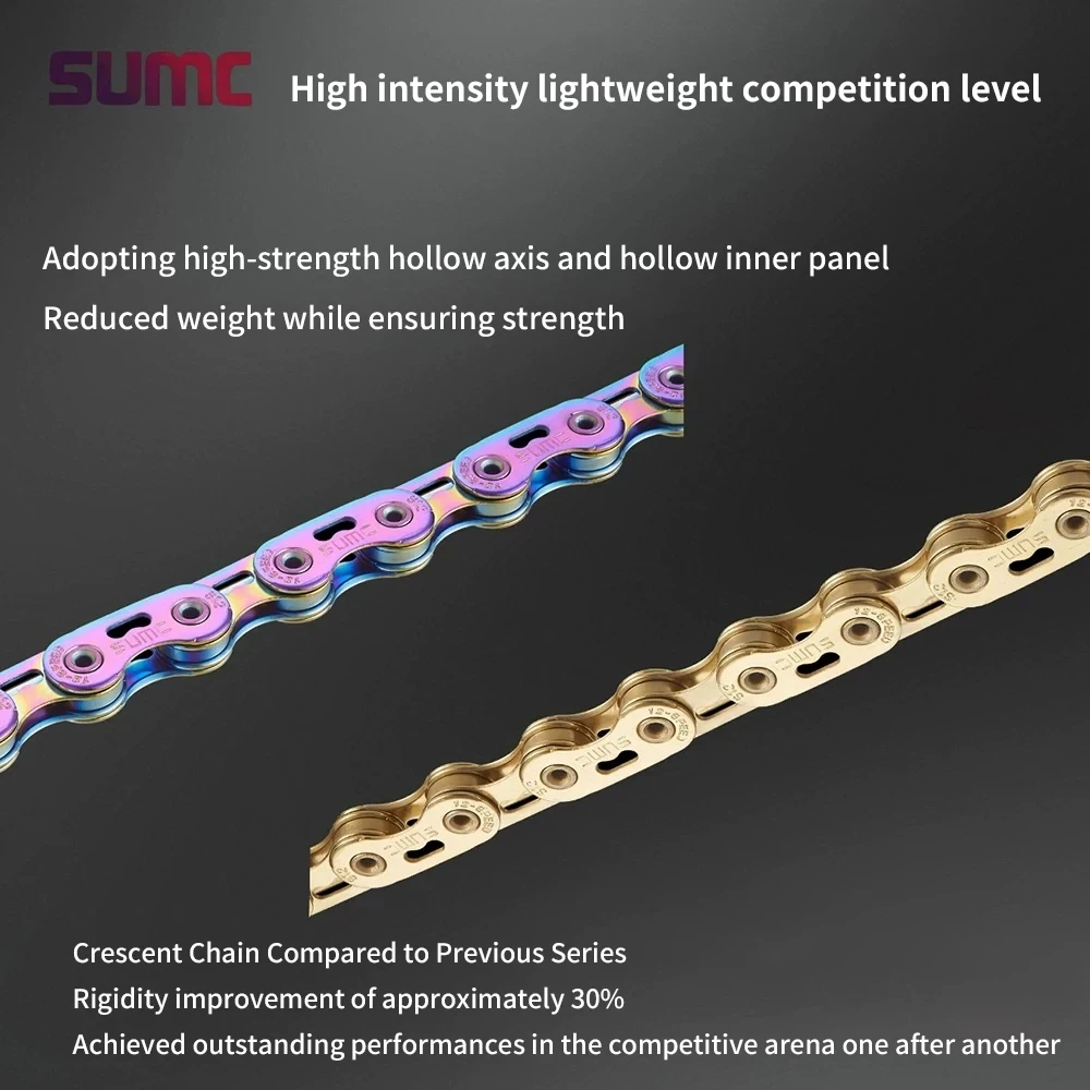 SUMC Premium 12-Gang-Fahrradkette – Hohlstift Crescent Tech für SRAM/Shimano 126 Glieder CNC-gefräster Kettensatz für Straße und MTB – Detail 2