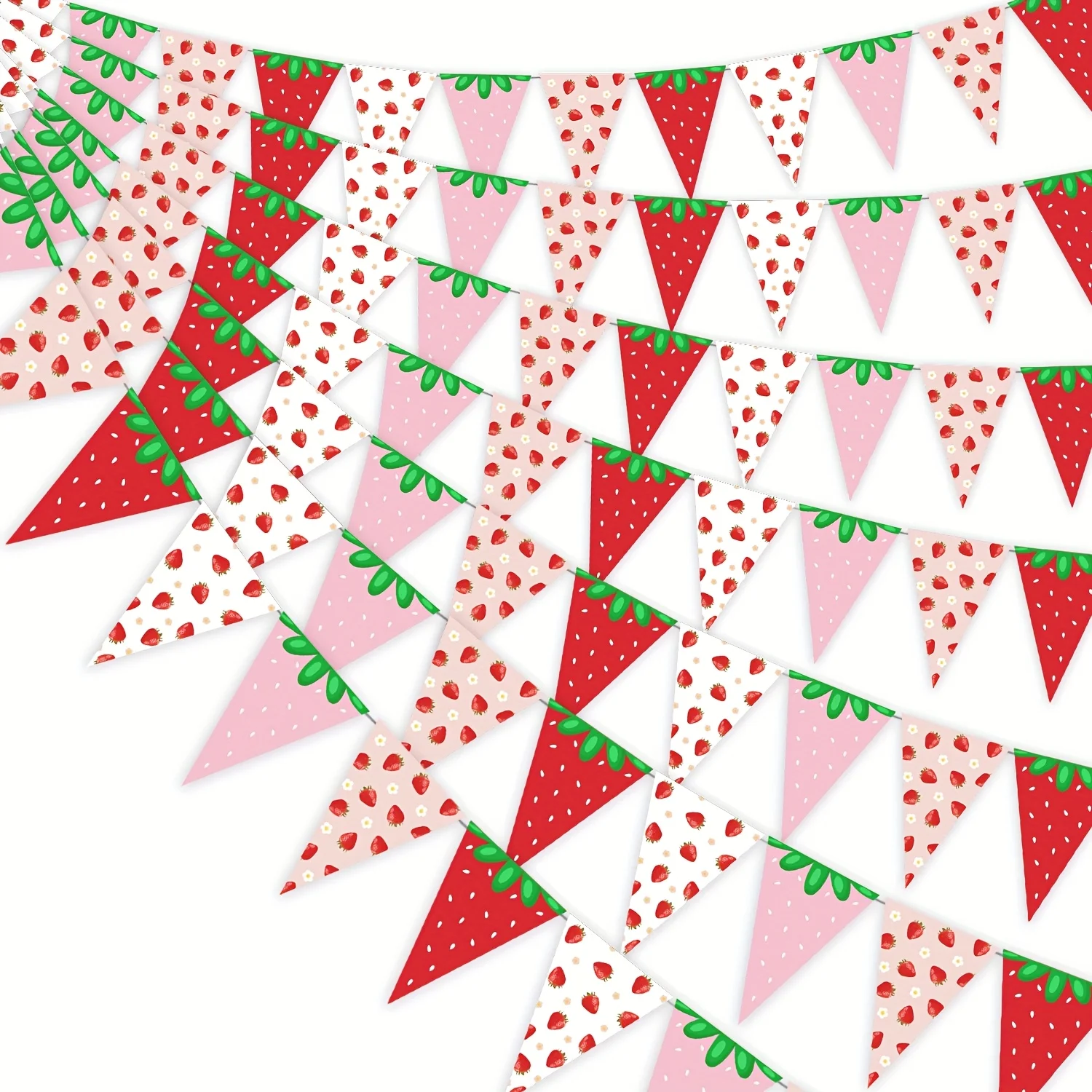 

Strawberry Party Decoration Strawberry Wreath First Birthday Banner Pre-strung Red Berry Triangle Flags Wedding Party Supplies