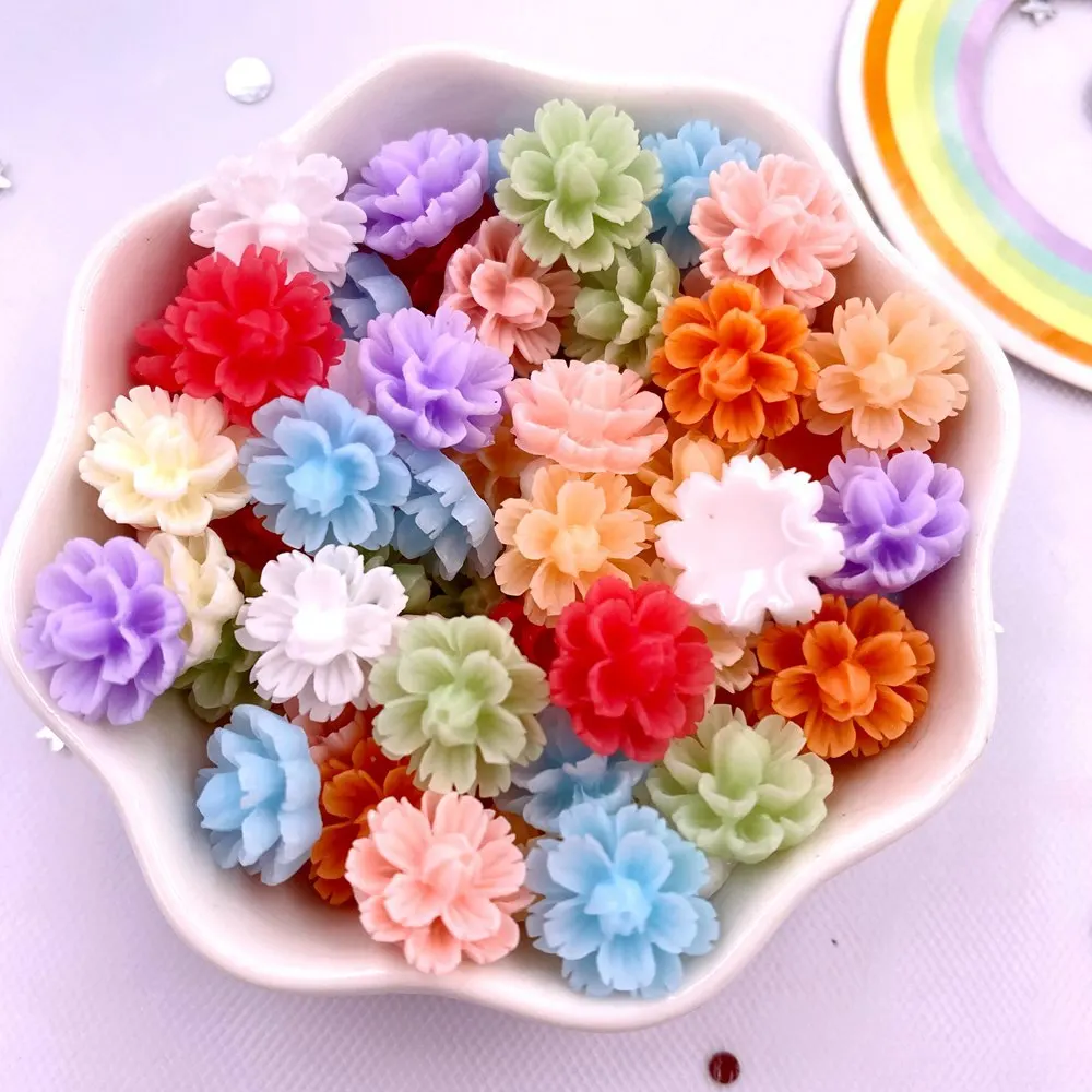 Spring Color 50Pcs 12mm Resin 3D Colorful Flower Gems Flatback Figurines Scrapbook Wedding Applique Home Decor Crafts