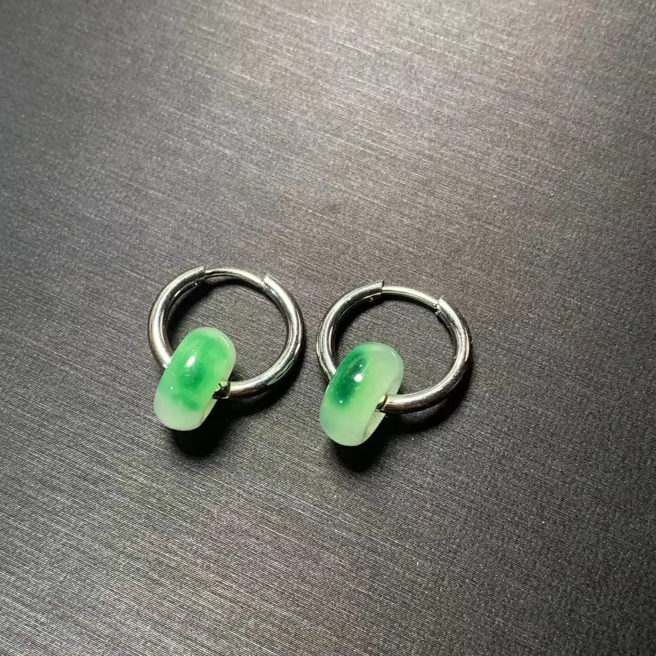 HEYYA STONE Natural Green Jade Hoop Earrings Simple Classic Round Circle Gemstone Jewelry Handmade Stainless Steel