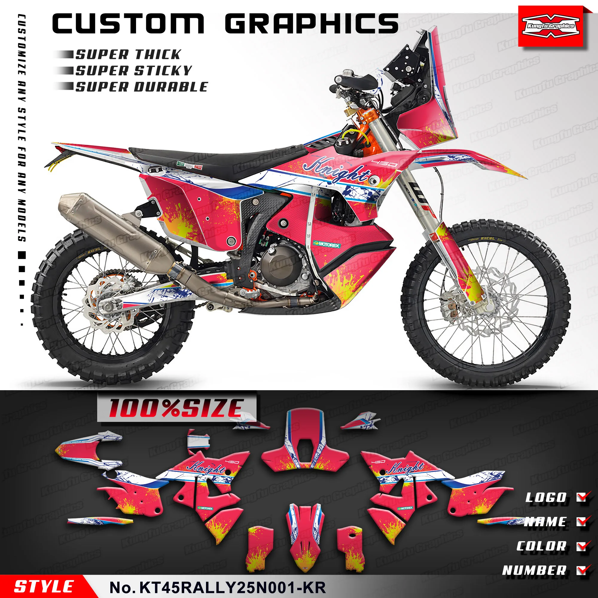 

KUNGFU GRAPHICS Personalized Racing Sticker Adhesive Decals for 2025 KTM & Husqvarna 450 RALLY, Restyle, KT45RALLY25N001-KR
