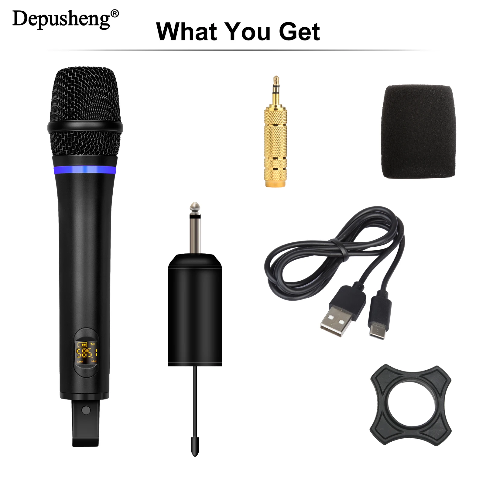 Microfono wireless Depusheng W7/W8 UHF Microfono karaoke portatile dinamico in metallo con ricevitore ricaricabile per matrimoni karaoke