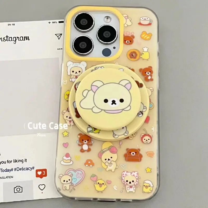 Nuovo Kawaii Cute Rilakkuma Mobile Phone Shell Iphone15/14/13/12/11promax/xsmax dotato di staffa magnetica Ins Girl Gift