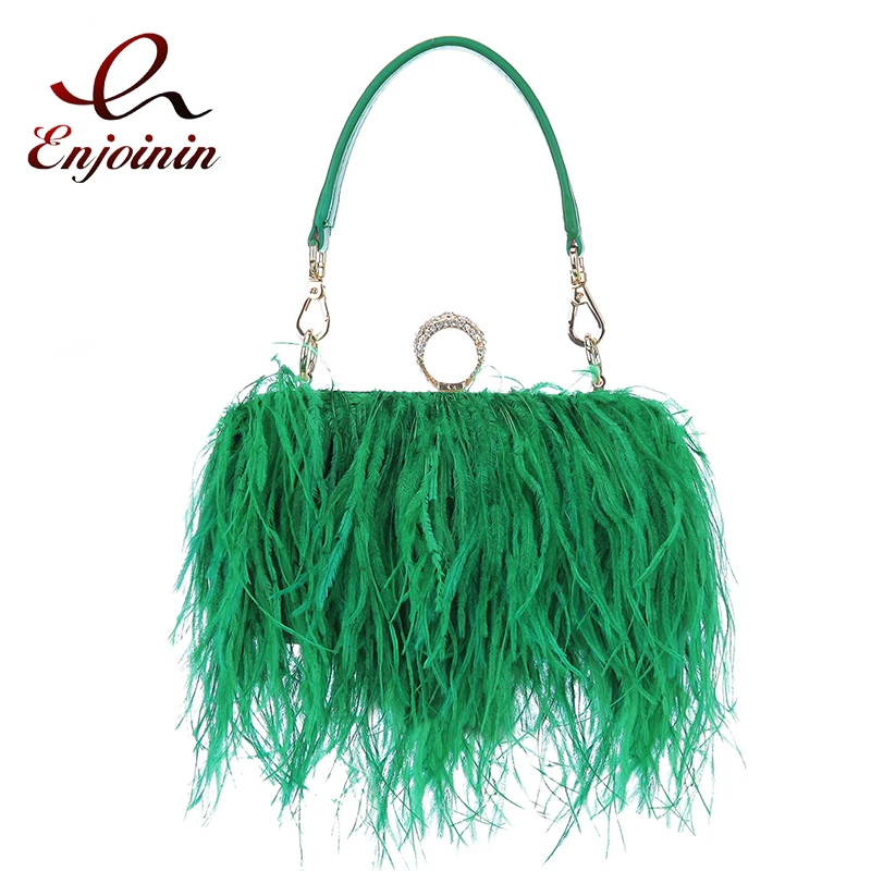 

Luxury Ostrich Feather Party Evening Clutch Bag Women Wedding Purses and Handbags Small Shoulder Chain Bag Designer Bag 16 Color