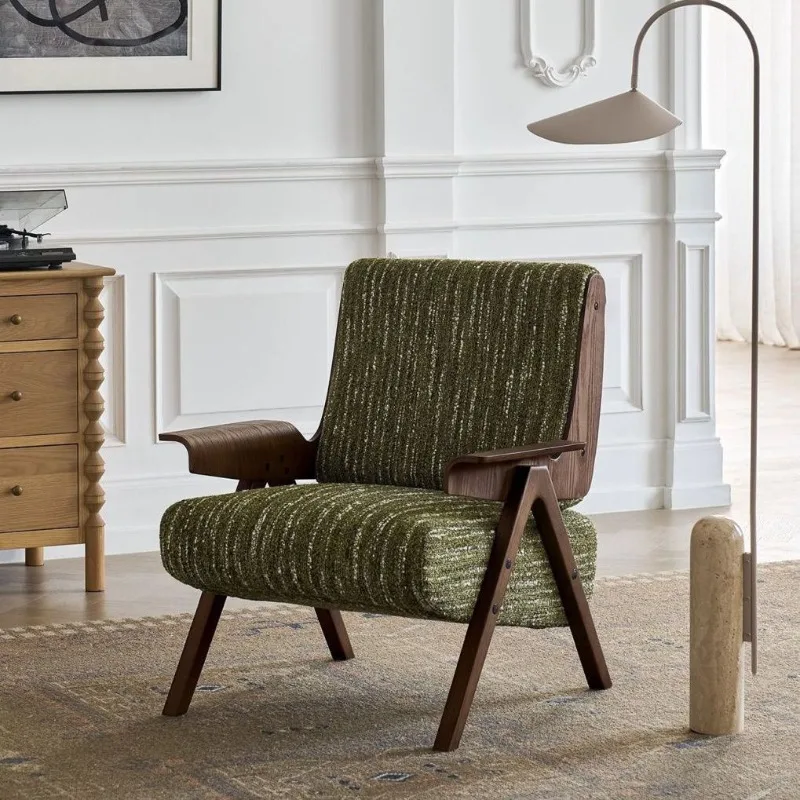 

Living room lounge chair French retro style balcony sofa chair designer green single chair