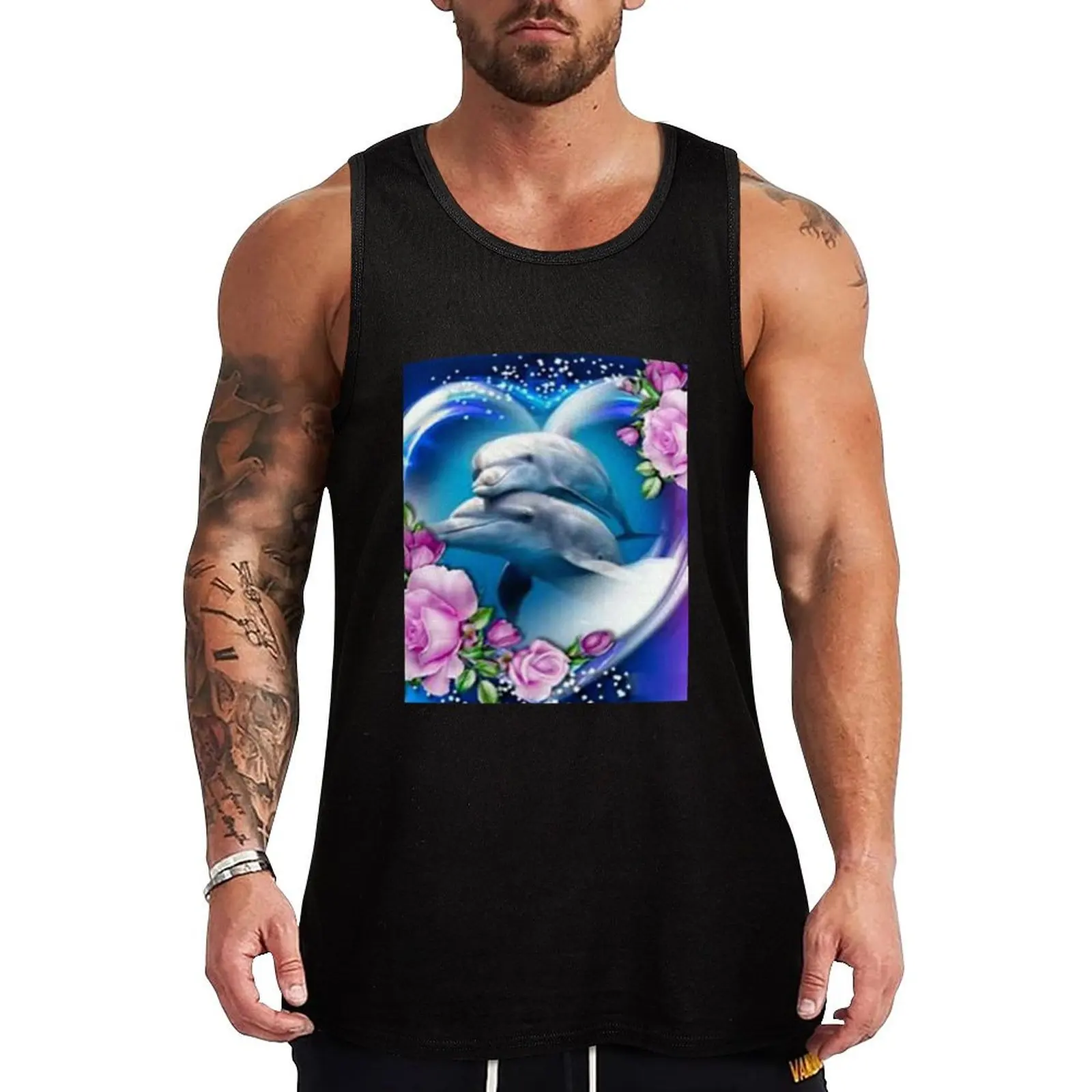 

dolphin in the heart Tank Top singlet for men sleeveless tshirts for men man vest fitness clothing for men