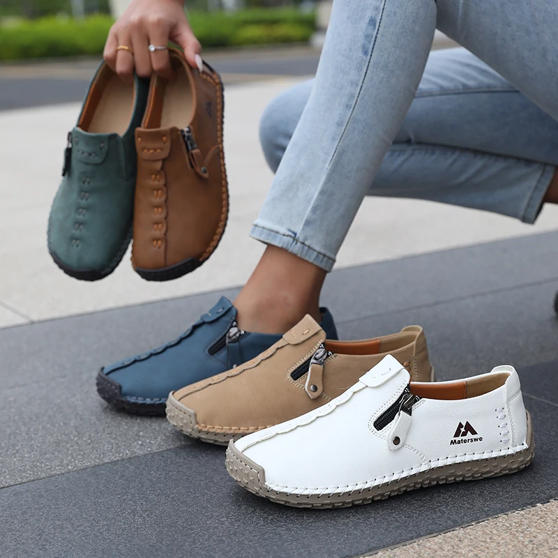 Handcrafted Faux Leather Women Shoes Light Breathable Flats Popular Loafers Plus Size Casual Outdoor Walking Slip on Footwear