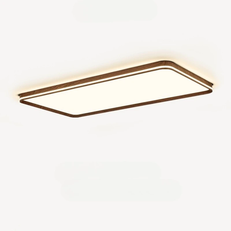 Rectangular Ceiling Light in Antique Style for Living Room Japanese Wabi-Sabi Walnut Grain Hall Light Modern Minimalist Lighting
