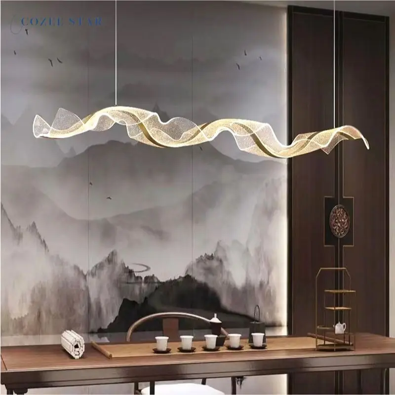 

Modern Gold Chandeliers Nordic LED Wave Aluminum Pendant Light Fixture Dining Room Kitchen Island Hanging Lamps Lustre