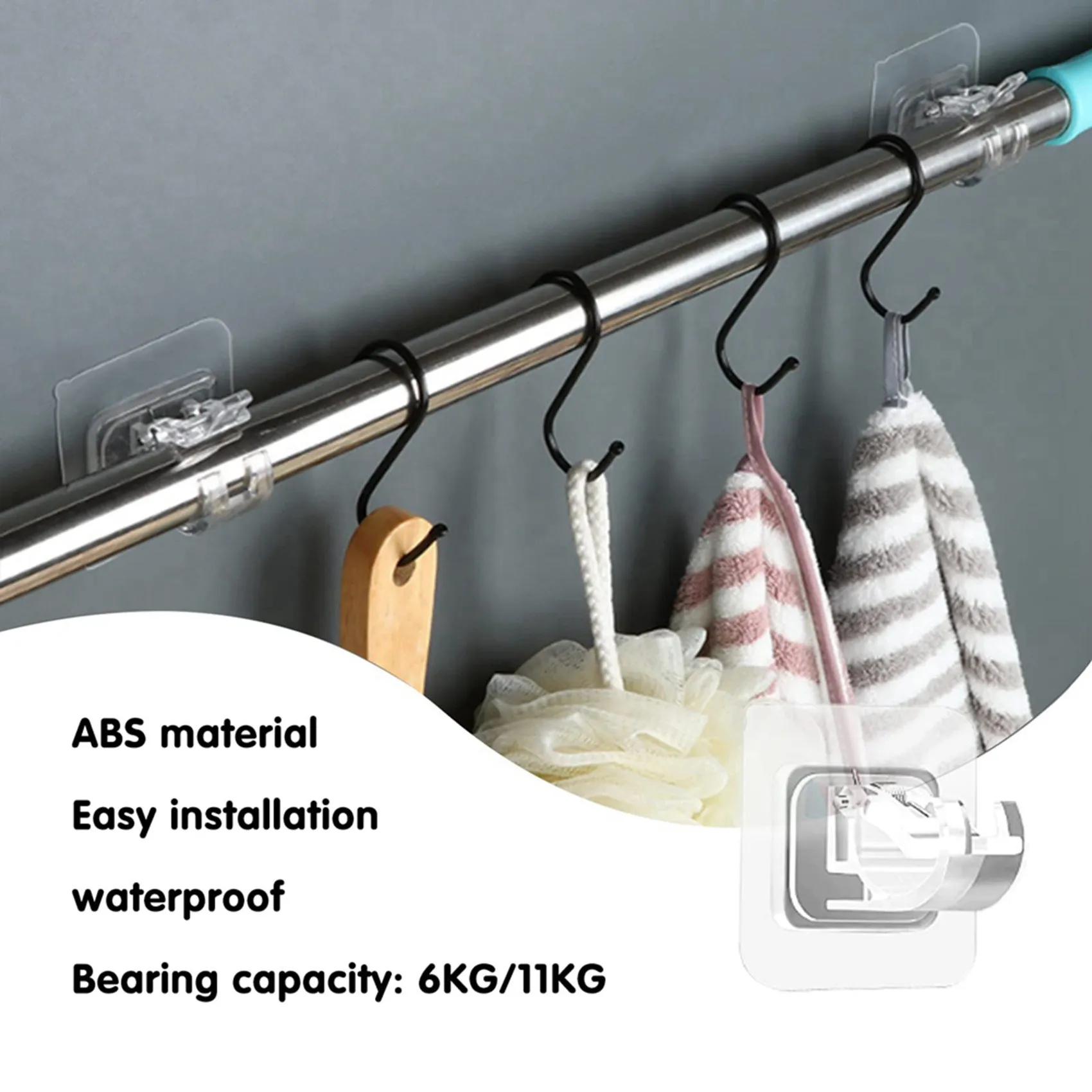 ABMS-78PCS Curtain Rods No Drill Curtain Rod Brackets Hooks Nail Free Adjustable Stick On Curtain Rod Transparent Hook