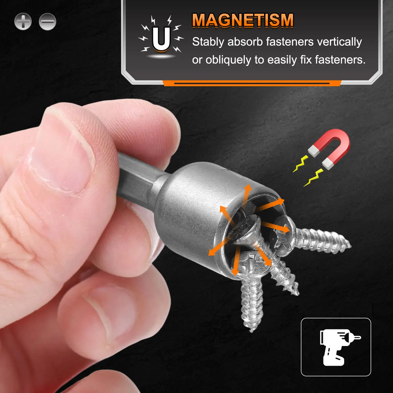 Punta da trapano magnetica per dadi, presa a 6 punti, gambo da 1/4", lunghezza 65 mm