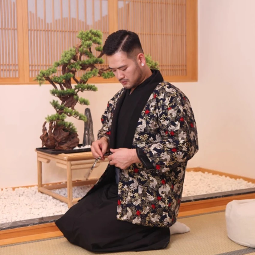 2025NEW الشتاء البحرية اليابانية التقليدية الساموراي كيمونو للرجال البالغين يوكاتا القطن الاستحمام رداء Hekoobi ساونا ارتداء Homewear #4