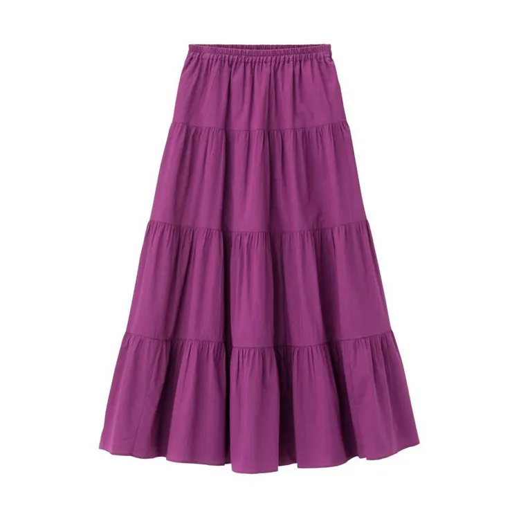 بالإضافة إلى حجم الأزرق الأحمر الأرجواني الأصفر الخريف ماكسي خمر التنانير، التنانير القطنية خمر حلوة، تنورة كشكش طويلة أنيقة #2