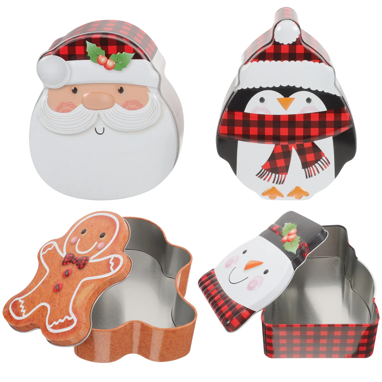 

4pc Christmas Candy Packing Box Tinplate Gingerbread Man Santa Claus Tin Cookie Candy Box Christmas party Biscuit Treat Gift Box