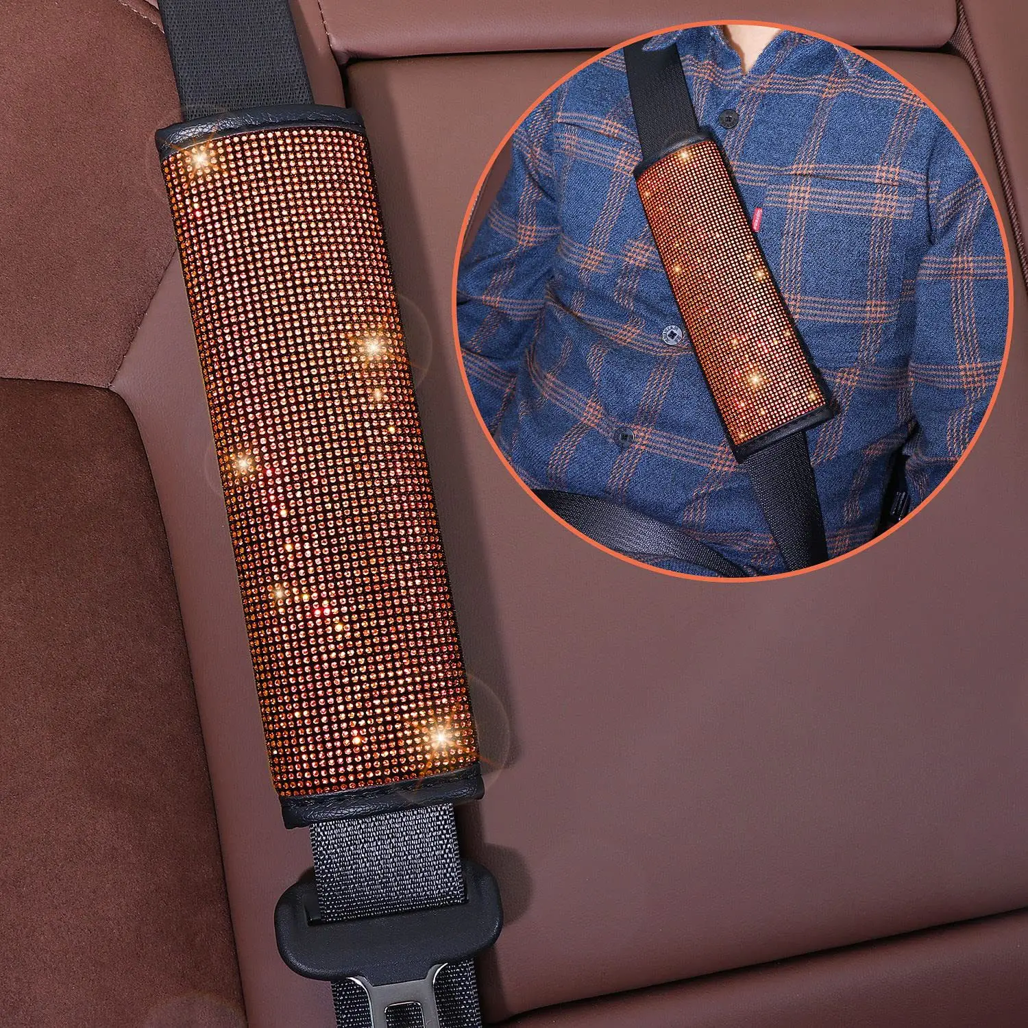 38 cm Bling Auto Zubehör Set Für Frauen Strass Lenkrad Abdeckung Sicherheitsgurt Abdeckungen Getriebe Shift Abdeckung Diamant Tasse Pads – Detail 20
