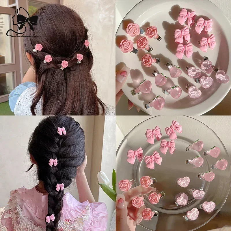 New Small Bow Hairpins Cute Peach Rose Headwear Hair Accessories Girl Side Bangs Clip Sweet Hair Clips Headdress Jewelry