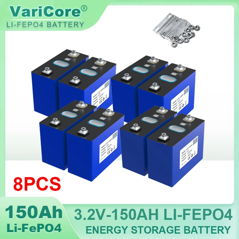 

8pcs 3.2V 150Ah LiFePO4 battery phosphate Cell DIY 4s 12v 24V Motorcycle Electric Car travel Solar Golf cart Batteries