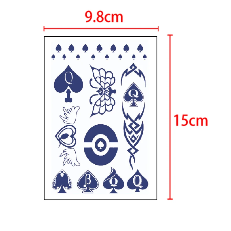 Q of Spades Tattoos Waterproof Temporary Tattoo Stickers Tatouage Stitch Fake Tatoo Body Art Flash Tattoo Henna Tatoo Men