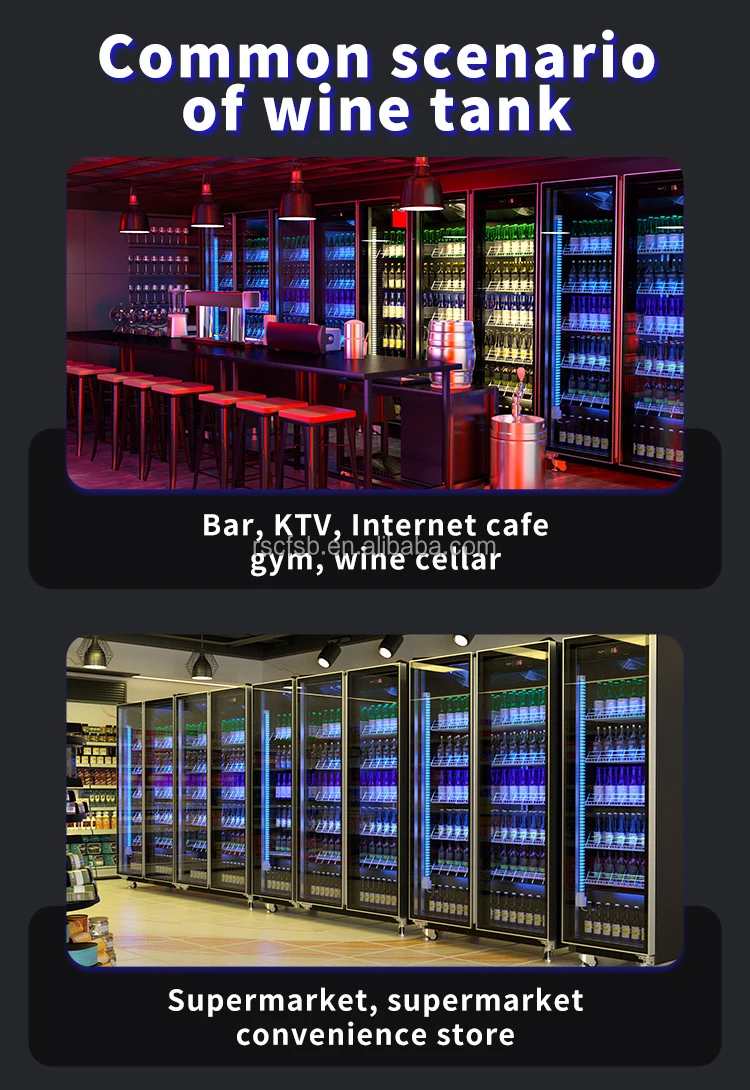 ワインディスプレイ付きアイス冷蔵庫冷蔵陳列キャビネット透明ガラスドアオープンフロント冷蔵庫