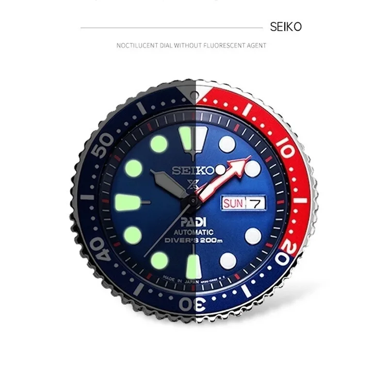 Seiko Men\'s PADI Water Ghost Automatic Mechanical Watch Diving Watch Silver Strap blue Red Bezel Wrist Watch