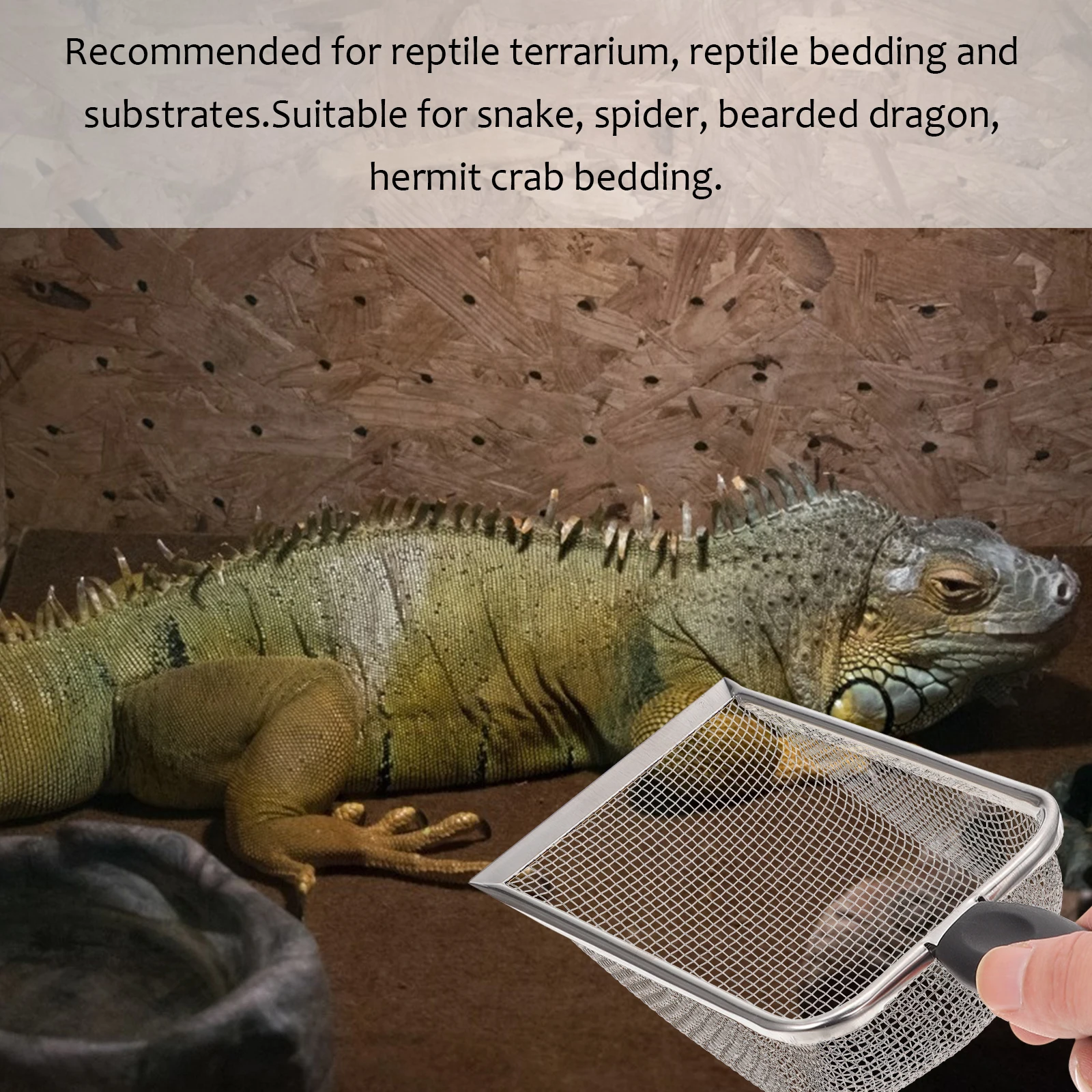 

Stainless Steel Sand Shovel Reptile Supplies Sifter Mesh Cleaner for Lizard Terrarium Bedding Substrates Snake Spider Bearded