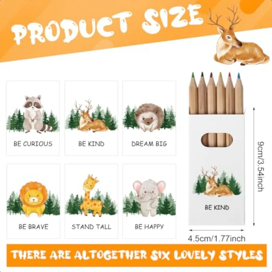 48packs 288pcs Bulk Mini Drawing Pencils Set 3.5 Inch Mini Colored Pencils Coloring Pencils in Kraft Boxes Inspirational Motiva