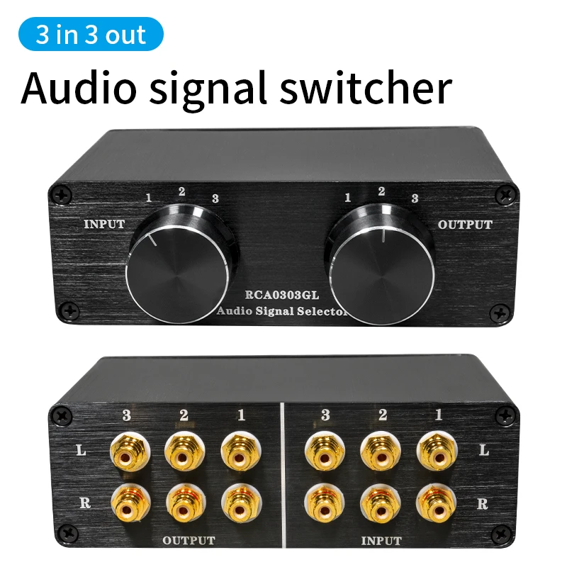 3-IN-3-OUT Passive Stereo Audio Switch Selector,Input/Output Switcher Box, Aluminum Shell for Hi-Fi Home Theater Amplifier