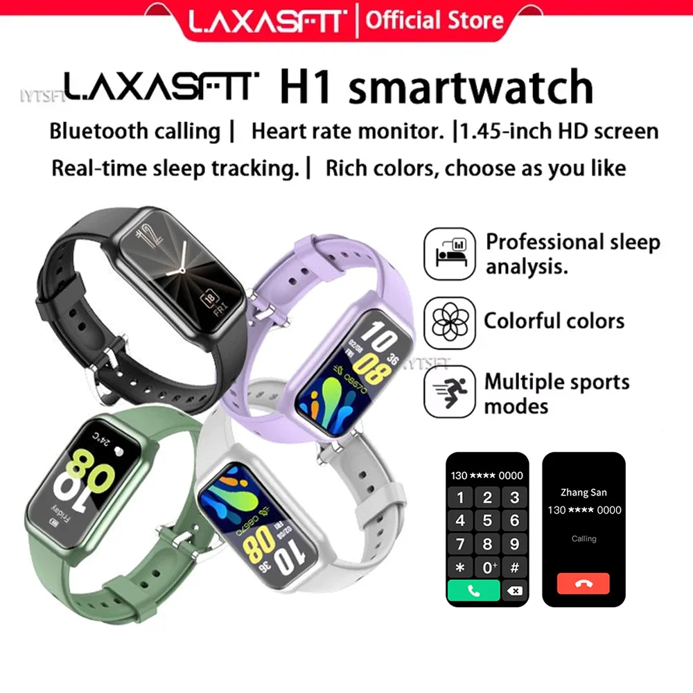 

LAXASFIT New Smart Watch Voice Call Message Reminder Sports Fitness Tracker Heart Rate Monitor Smart Bracelet for Men Women