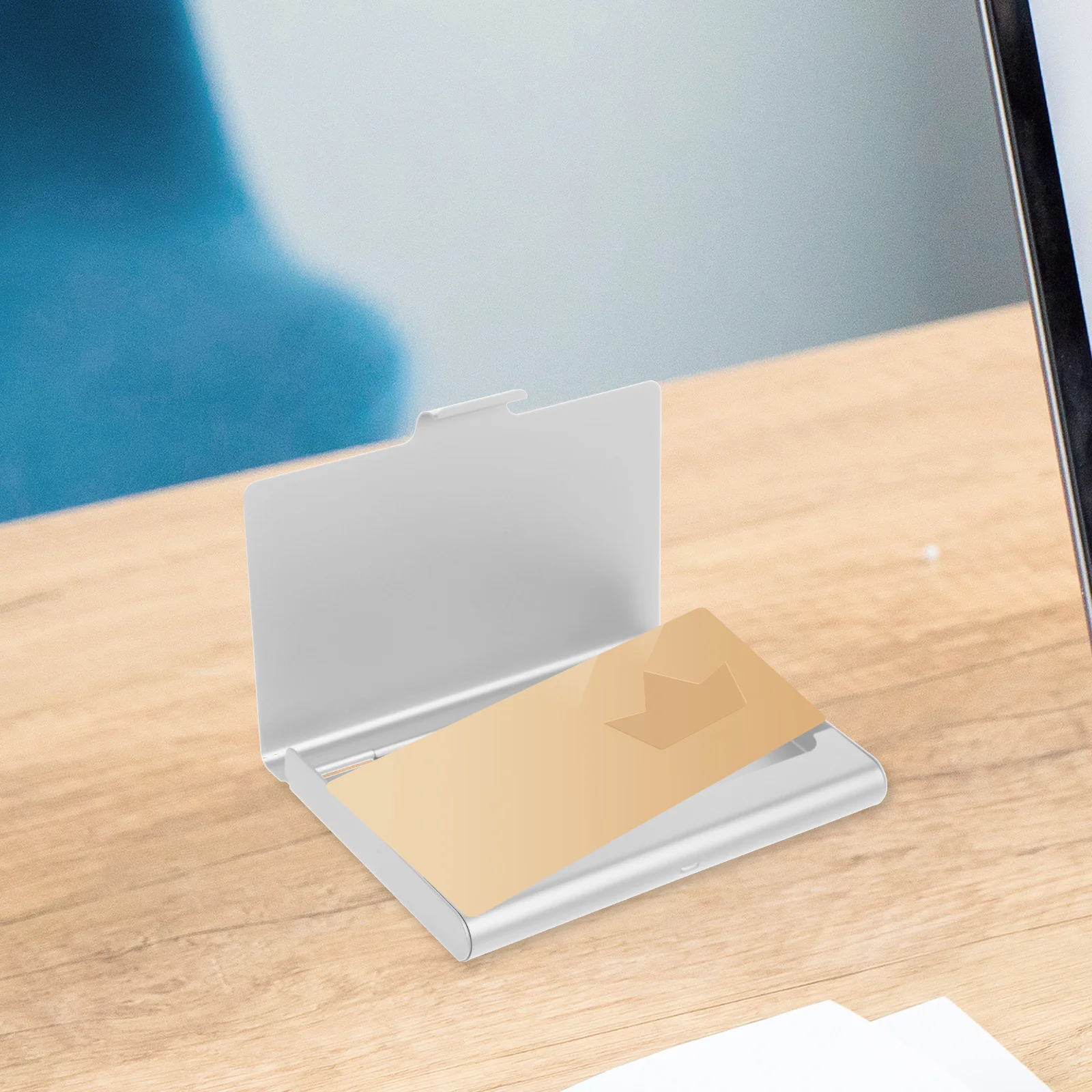 

Business Card Box Aluminum Alloy Desktop Organizer Large Capacity Portable Sturdy Office Cards Holder Storage Business Card Case