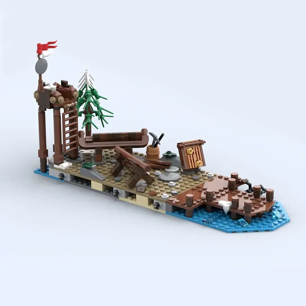 MOC Viking Village Medieval Pirate Ship 21343 Extension Set Architectural Building Block Model Collection Toy for Kids