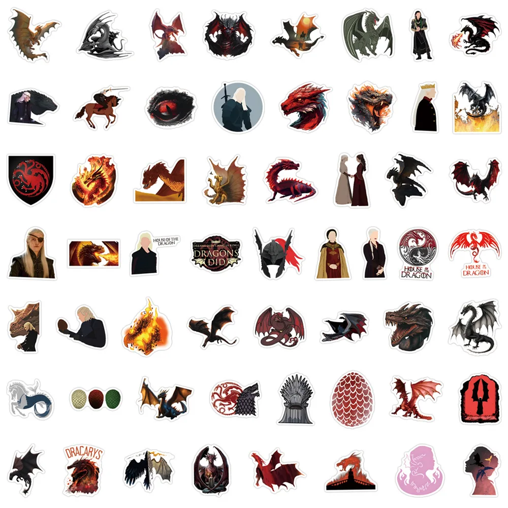 Ouse do dragão adesivos, Game of Thrones, adesivos dos desenhos animados, decalques de TV, bagagem, laptop, telefone, guitarra, carro, brinquedo da bicicleta, 10pcs, 30 pcs, 50 pcs, 110pcs