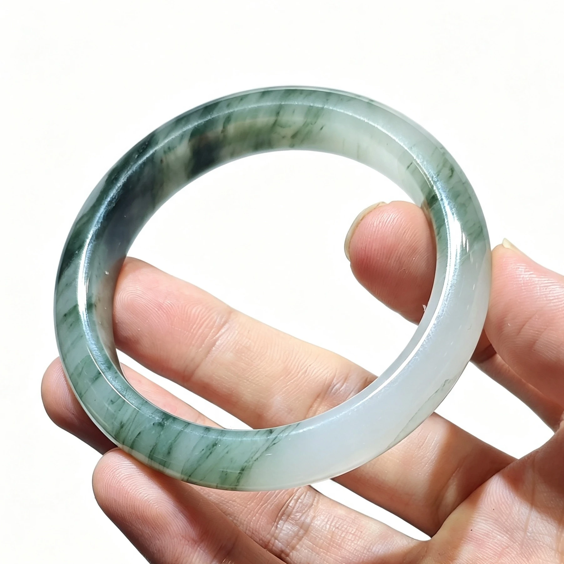 Natural Tianshan Jade Bangle Bracelet White Green Quartzite Jade Bangle Smooth Polished Crystal Jewelry Gift