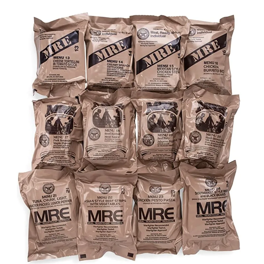 1 unidade 24ct excedente militar MREs – refeições prontas para comer 2021, pacote de casos de inspiração A + B, Menus 1-24 – para camping, caminhadas, emergências