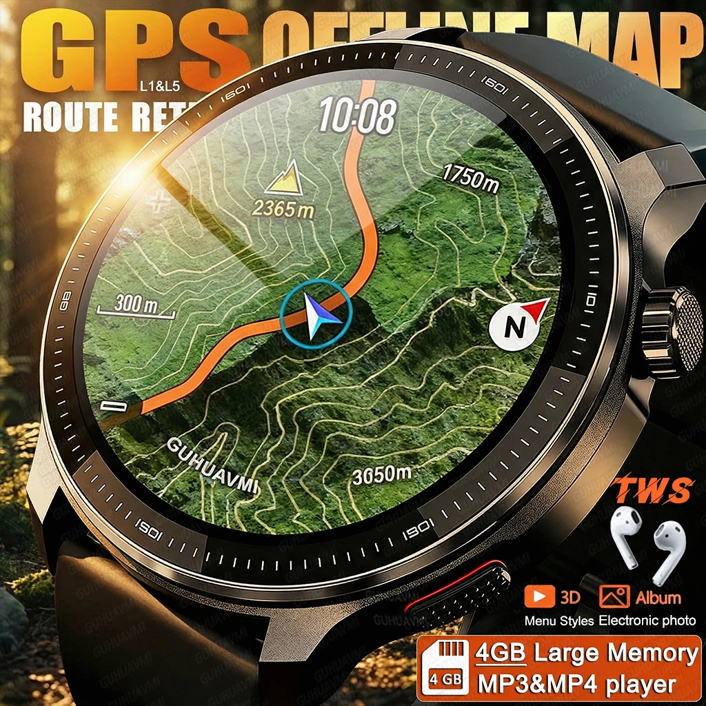 

2026NEW GPS Offline Maps Sport Smart Watch Men 4GB Memory Music Video Player AMOLED 3D Menu Style Swim Waterproof Smart Bracelet