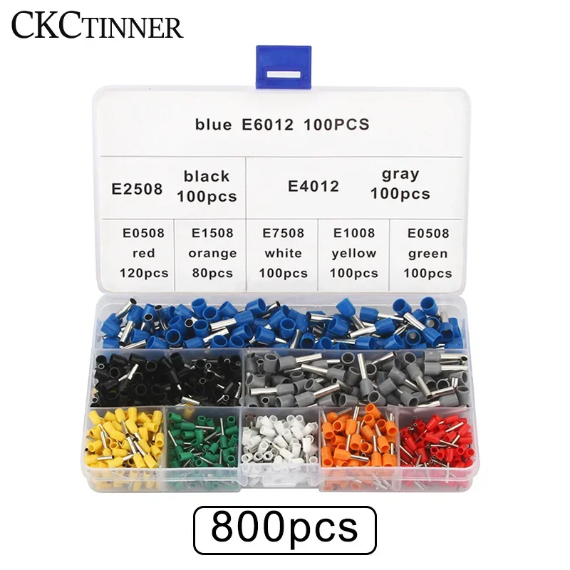 800pcs 1200pcs Insulate Cold Pressed Terminal Ferrule Insulated Double Wiring VE Cable Connector Dual Wire Tube Terminal Kit Set