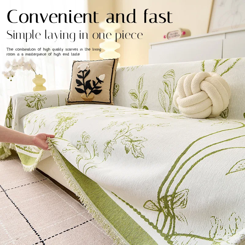 

Soft Chenille Fringe Sofa Towel Simple Cozy Anti Slip Protection Sofa Cover Anti Scratch Furniture Protector for All Seasons