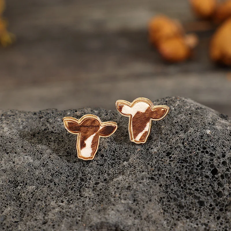 STEER HEAD COWHIDE STUDS EARRINGS Cow Skull Earrings for Women Southwestern Jewelry Western Cowgirl Ear Accessories KL0-5HM5