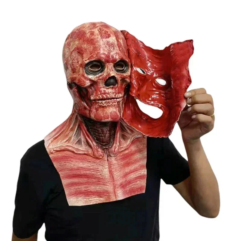 2024 New Halloween Double Rip Mask Bloody spaventoso scheletro maschera in lattice spaventoso Cosplay Party Mask bocca mobile DoubleJoker Mask